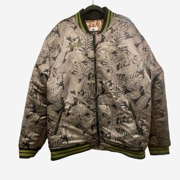 LRG Men’s Green and Silver Giraffe and Leaf Print Bomber Jacket, 4XL - Picture 1 of 14